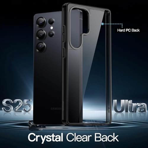 Image of ClearBlack Transparent Back Cover for Samsung Galaxy S25 Ultra, Anti-Yellow Clear Polycarbonate Hard Back with Black TPU Bumper, Shockproof Hybrid Case, Anti-Scratch 360 Protection Cover