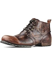 OSSTONE Moto Boots for Men Fashion lace-up Leather Chukka Boots Casual Shoes OS-6015-2-retro-brown-US-R