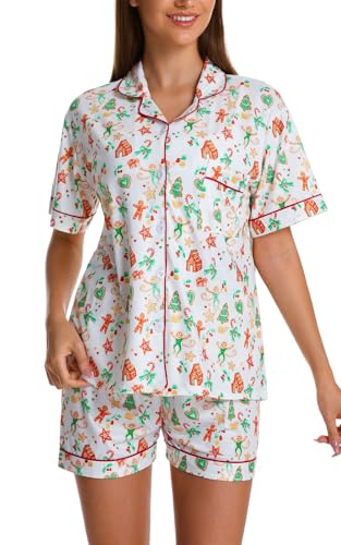 Image of Womens Pajamas Set Shorts Button Down 2 Piece Monkey Bunny Y2k Roller Dupes Rabbit Preppy Lounge Pjs Comfy Sleep Wear