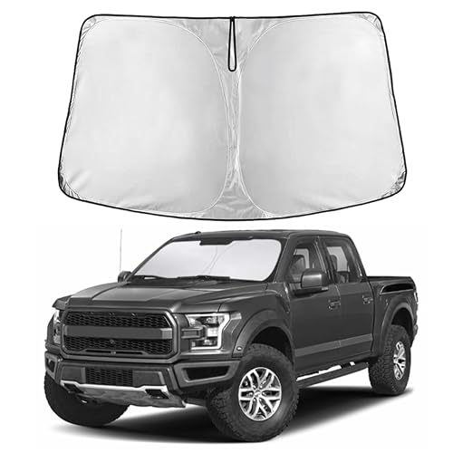 EcoNour Windshield Sun Shade Compatible for Ford F150 2015–2020 | Full-Size Pickup Front Window Sun Visor Protector | Foldable 4-Layer Sunshade | Blocks UV Rays & Keeps Your Truck Cooler