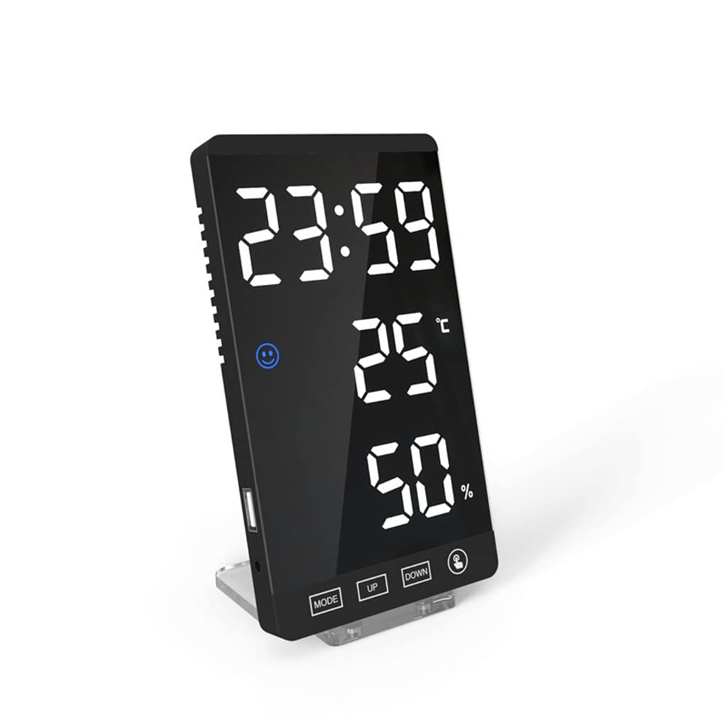 HRWLY LED Alarm Clock Touch Button Digital Time Temperature Humidity Display with Cable Table(Argento)