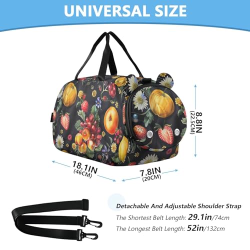 Fruit Pattern Black Duffle Bag for Girl, Sports Duffle Gym Bags with Shoe Compartment, Personalized Overnight Bag Travel Weekender for Kids2