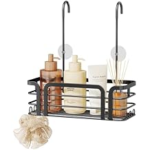SWTYMIKI Shower Caddy Hanging Organizer - Over the Door Shower Caddy with 6 Hooks, 2 Installation Ways, Stainless Steel Rustproof Bathroom Organizer, Black