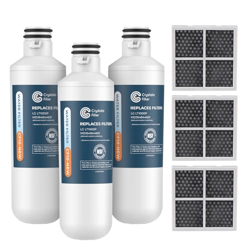 Crystala LT1000PC Replacement Water Filter, Compatible with LT1000PC/PCS, LT1000PC, LT-1000PC, MDJ64844601, ADQ747935 ADQ74793504 Water Filter and LT120F ADQ73334008 Fresh Air Filter 3 Pack