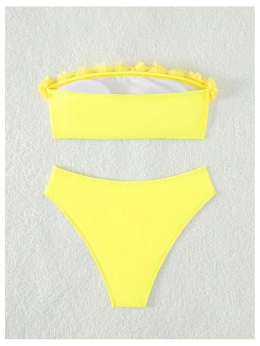 Milumia Women's 2 Piece Swimsuit Floral Appliques Bandeau Vacation Swimwear2