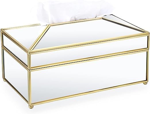 GOOLSKY Rectangular Mirror Glass Paper Tissue Box, Decorative Glass Napkin Storage Box, Facial Tissue Holder for Dresser, Bathroom, Bedroom, Home Decor, Office, Bar, Restaurant, Large