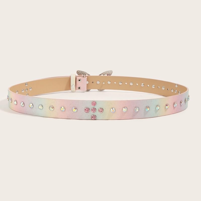 Rhinestones Butterfly Buckle PU Leather Belt Western Cowgirl Belts Sparkly Buckle Beads Punk Belt For Jeans Dresses4