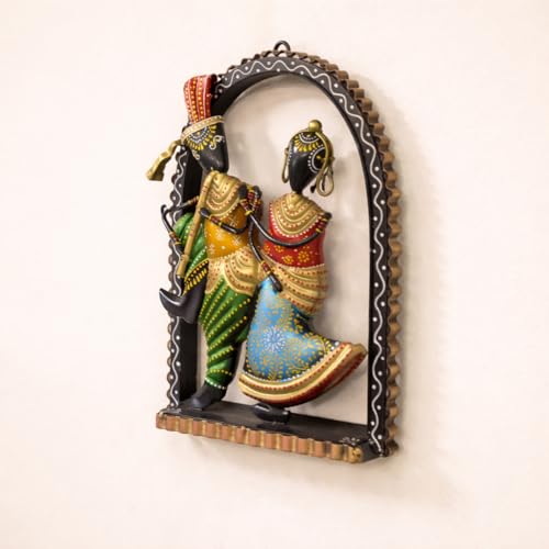 Image of CraftVatika Metal Wall Decor, Home Wall Table Decoration Items for Living Room, Handpainted Dancing Radha Krishna Wall Hanging Decorations, Wedding Anniversary Return Gift for Women, (10 Inch Height)