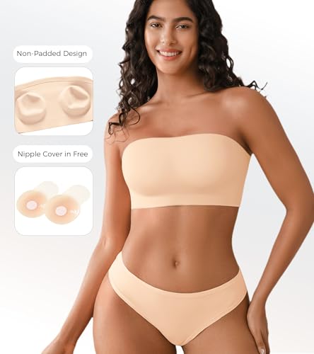 Image of DEANGELMON Strapless Bras for Women Non-Slip Silicone Bandeau Seamless Tube Top Bralette Comfy Non Padded Stretchy Stylish