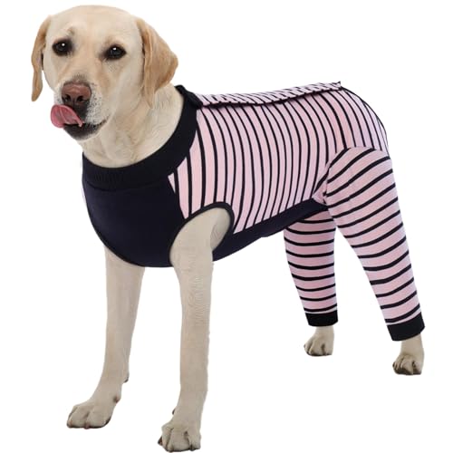 Image of Kuoser Dog Recovery Suit with Anti Licking Rear Leg Sleeve, Pink 2XL | Abdominal Dog Surgical Suit with Pants Cover Protect Wounds, Dogs Elbow Protector Soft Pet Surgery Onesie Cone Alternative