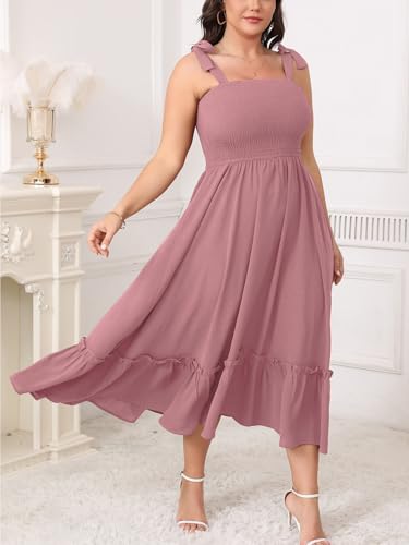 Women's Plus Size Summer Maxi Dress Casual Boho Sleeveless Spaghetti Strap Smocked Tiered Long Beach Sun Dresses2