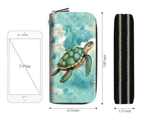 Sea Turtle Print Women Large Capacity Wallet PU Leather Double Zipper Clutch Purse for Smart Phone/Card/Coin/Cash2