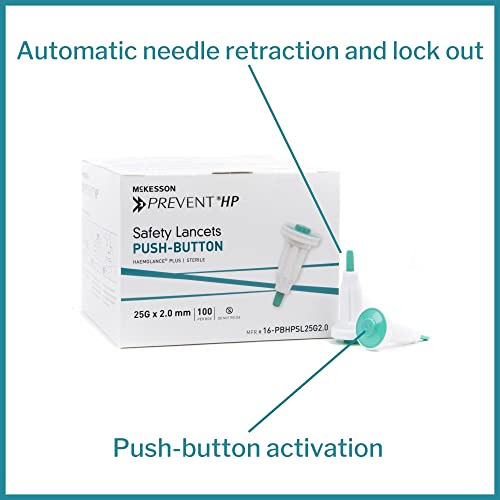 Mckesson Prevent Hp Safety Lancets, Sterile, Push-Button, 25 Gauge Needle, 2 Mm, 100 Count, 1 Pack #TOP8