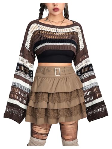 トップス andmary Bell frill knit tops brown ANDMARY】Bell frill knit tops