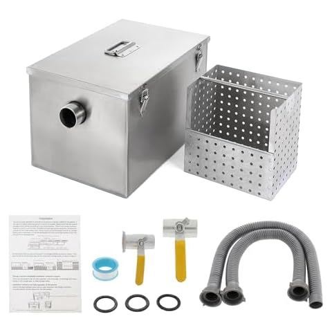 BEAMNOVA 8lbs Commercial Grease Trap Stainless Steel Interceptor for Restaurant Side Inlet Cover