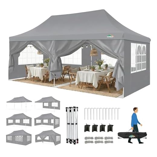 COBIZI Faltpavillon 3X6, Pavillon 3x6m Wasserdicht Stabil Winterfest, Faltbar Partyzelt mit 6 Seitenwänden & 4 Sandsack Pop up Gartenpavillon Anti-UV für Hochzeiten, Freien, Grau