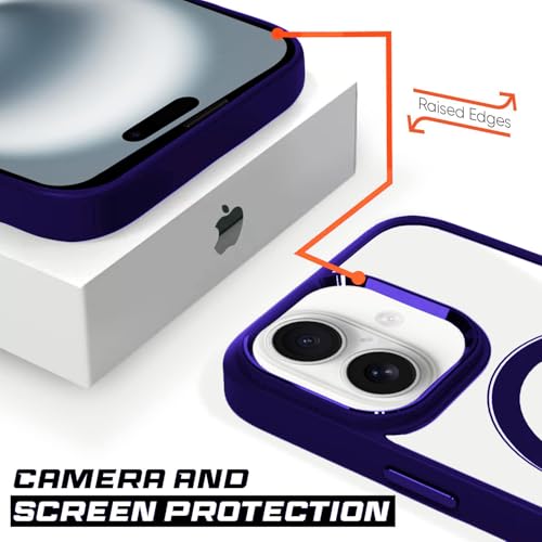 Image of amazon basics Mobile Cover | Compatible with MagSafe | Electroplated Metal Ring | Camera Protection | Raised Edges | PC TPU Hybrid Clear Case | Transparent Bumper Case for Apple iPhone 16 (Purple)