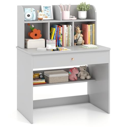 GOPLUS Bureau Enfant, Table Enfant avec Rangement, 5 Étagères Ouvertes et Tiroir Coulissant, Table...