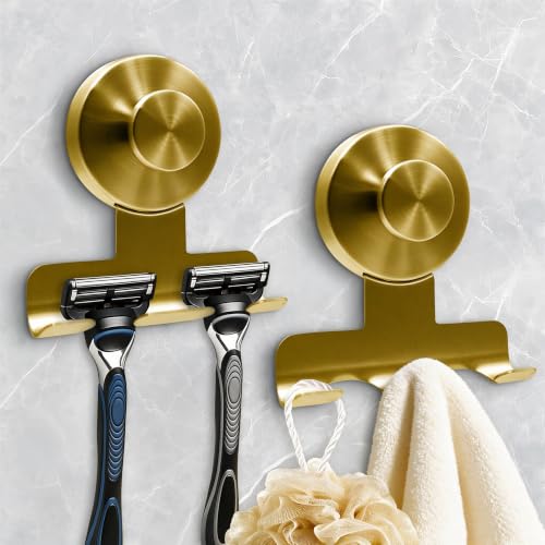 Image of 2026 New Drill-Free Stainless Steel Suction Cup Razor Holder for Shower | Multi-Use | Suction Cup Hooks Razor Holder for Shower, Mirror, Wall, Bathroom, Glass, Hanging Towels - 4 Pack