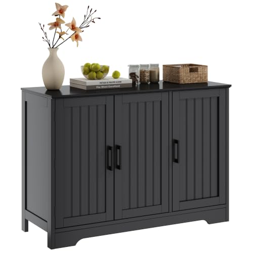 Image of ChooChoo Modern Sideboard Buffet Cabinet, Coffee Bar Storage Cabinet with Doors and Adjustable Shelves, Kitchen Storage Cabinet for Dining Room, Living Room, Black