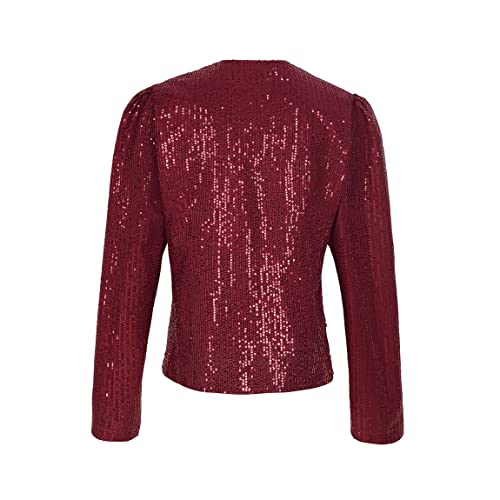 Women's Sequin Button Jacket Sparkle Bomber Jacket Shiny Suit(2X,Z2344GY)3