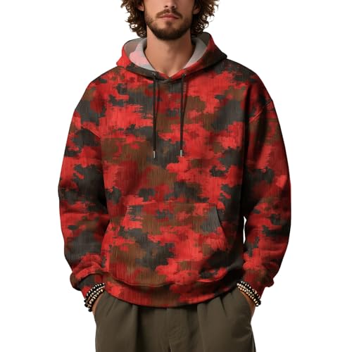 Hoodies for Men Camo Printed Oversized Casual Long Sleeve Sweatshirts Soft Outdoor Fashion Fall Pullover with Pocket