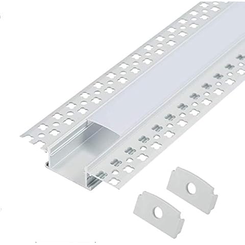 StarlandLed Plaster-in LED Aluminum Channel 6-Pack 3.3ft with Flange for LED Strip, Drywall Aluminum Profile with Clip-in Diffuser and End Caps Cover