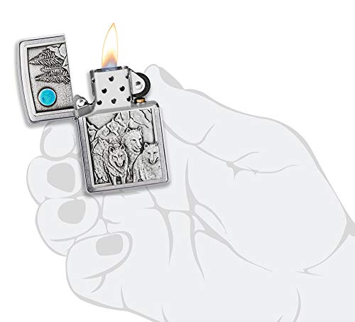 Encendedor de bolsillo Zippo Wolf Pack y Lobo Luna miniatura 5