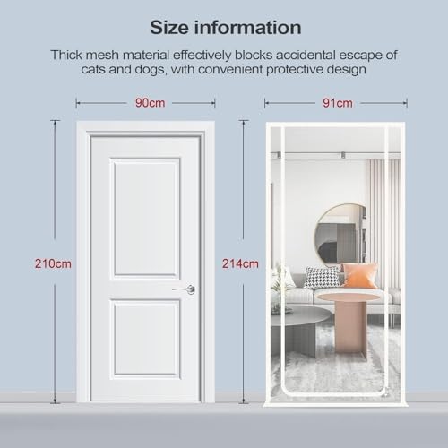 Puerta mosquitera para mascotas de 90x220 cm con reja ajustable y cremallera 3