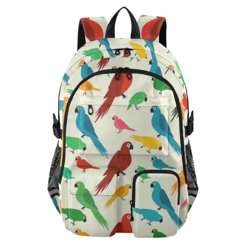 Mochilas de viaje escolares color beige con diseño de loro de dibujos animados para jóvenes