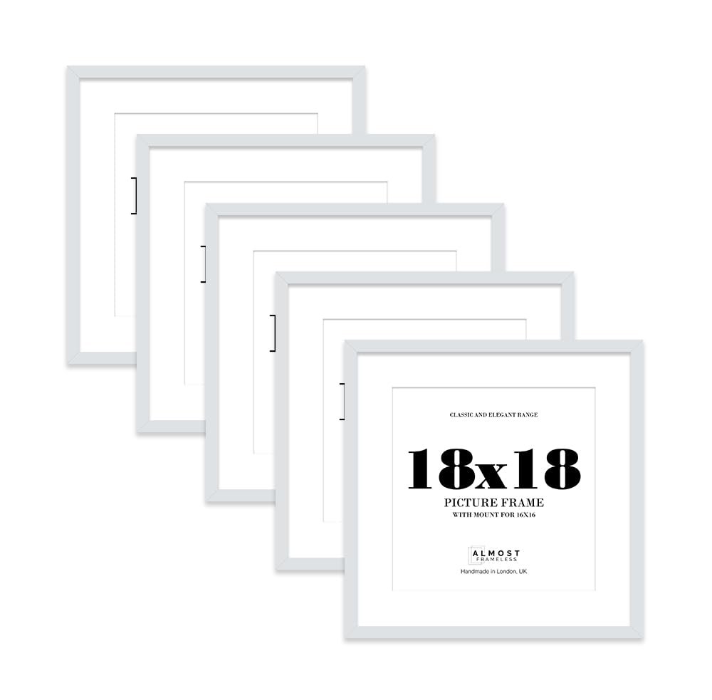 18x18 Light Grey Picture Frame with Mount for 16x16 Photos, Prints - Modern Square Wall Frame, Set of 5