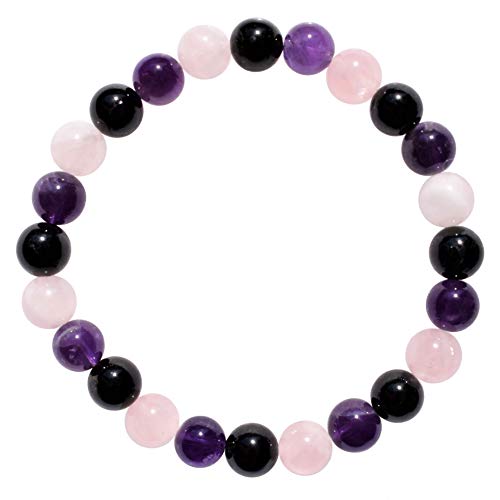 Zenergy Gems Amethyst, Black Tourmaline, and Rose Quartz Bracelet with Selenite Charging Heart