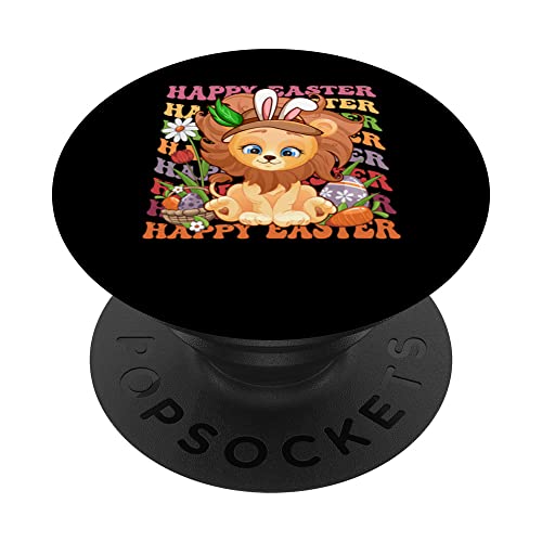 Happy Easter Bunny Groovy Lion Gifts Easter Egg Hunting PopSockets PopGrip Intercambiable