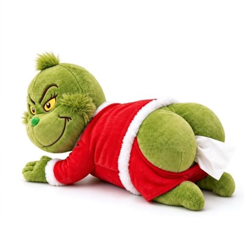 Christmas Santa Claus Tissue Box Cover, Funny Santa Butt Tissue Holder (Grinch)