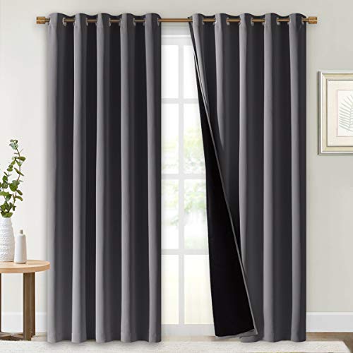 Image of NICETOWN Grey Full Shade Curtain Panels, Pair of Energy Smart & Noise Blocking Out Blackout Drapes for Dining Room Window, Thermal Insulated Guest Room Lined Window Dressing(Gray, 70 x 84 inch)