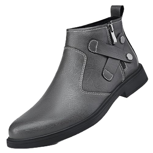 Men's Genuine Leather Chelsea Boots with Buckle Strap Autumn Winter Fashion Side Zipper Comfortable Fur Lining Business Oxford Boots Casual Dress Chukka Boots