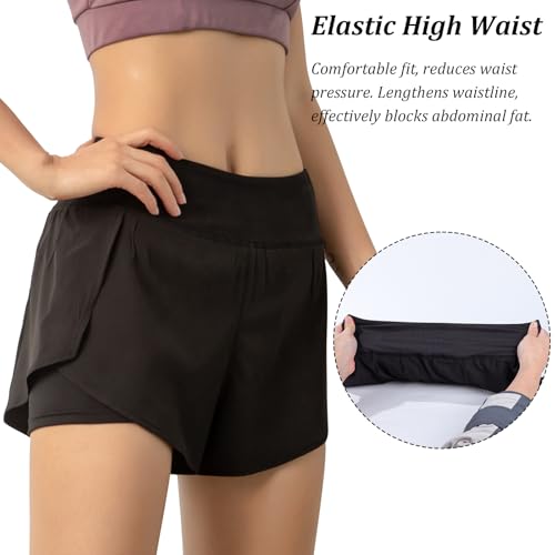 2 in 1 Running Shorts Womens,Quick Dry Womens Running Shorts with Phone Pocket,Ladies Workout Athletic Training Jogging Gym Yoga Shorts with Liner for Women - Image 5