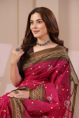 Image of TAMAIRA FASHION Mulmul Pure Cotton Saree For Woman Floral Batik Printed|Office Wear Daily Wear Sarees For Women Without Blouse Piece (Available in 11 Colours)