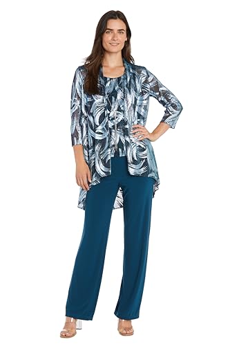 3-Piece Metallic Swirl Print Pantsuit Set W/Matching Tank, Necklace & Pull-On Pants