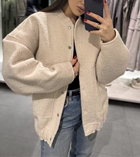 Yozazzy Women's Y2K Oversized Wool Blend Jacket Button Down Causal Jackets Long Sleeve Solid Coat Outerwear(Khaki-M) #TOP2