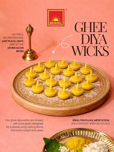 Image of BHANU Pure Ghee Diya Batti for Pooja, (100 Pieces),Festivals,Havans. | Readymade Diya Batti | Long Lasting| Wax Free Ghee Batti