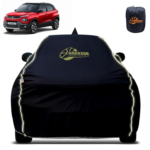 Image of Reflector Waterproof Car Cover for Tata Punch Cng with Mirror & Antenna Pocket | All Weather Protection | Washable Fabric | Black Color