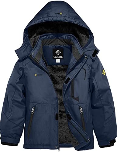 GEMYSE Boy's Waterproof Ski Jacket Fleece Winter Coat with Detachable Hood