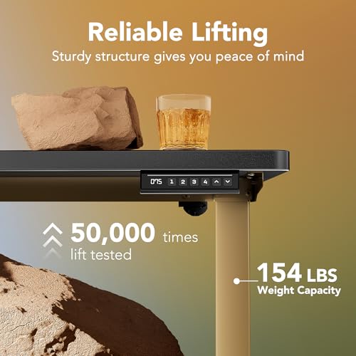 HUANUO 32" Small Electric Standing Desk Adjustable Height, 4 Memory Height Settings, Sit Stand Up Desk for Home Office & Computer Workstation, Black and Gold Frame - Image 5