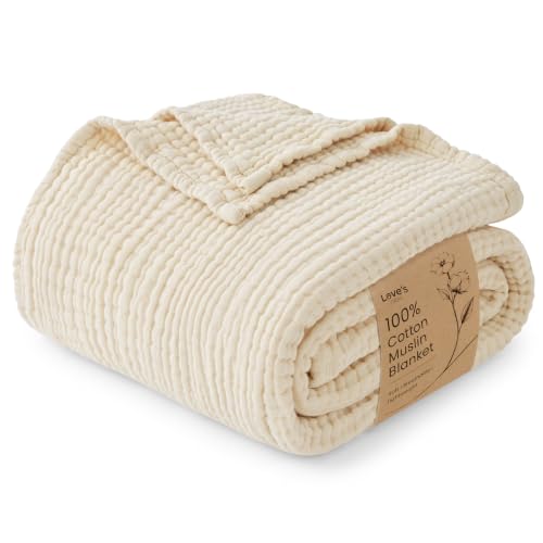 Love's Cabin 6 Layer Cotton Muslin Throw Blanket, 50"x60", Beige,...