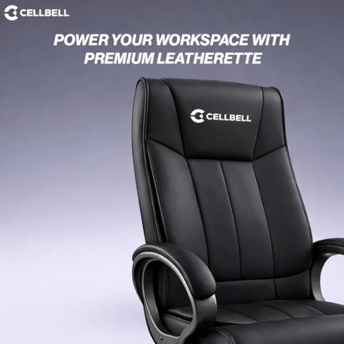 Image of CELLBELL BossPro Fabric Office Chair High Back Ergonomic Executive Boss Chair with Memory Foam Cushion Lumbar Support Chrome Base Hydraulic Tilt Rocking Function 120kg Capacity (Black)