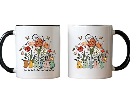 MAHOMAY Personalized Dental Assistant Mug, Dental Hygiene Floral Coffee Cip, Orthodontics Graduation Gift, Dental Office Décor, Assistant Appreciation