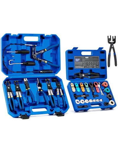 Orion Motor Tech Fuel Line Disconnect & Hose Clamp Pliers Tool Set, 35pc Master Disconnect Tool Kit with Fuel A/C Disconnect Pliers, Auto Long Reach Hose Clamp Remover Kit with Clic R Type Swivel Jaw