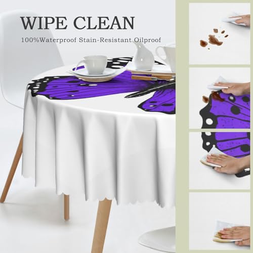 Nappe de table ronde 152 cm en polyester motif papillon violet