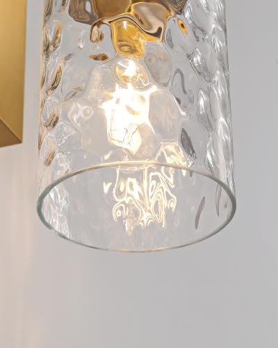 Image of Hammered Glass Wireless Battery Operated Wall Sconces Set of Two Gold
